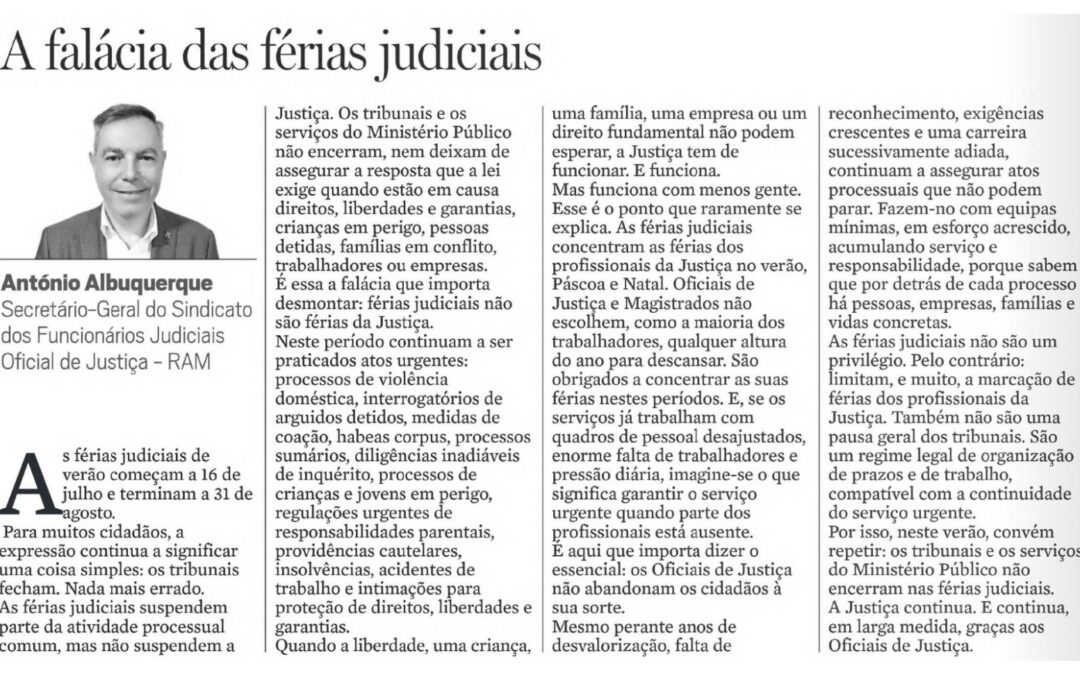 A FALÁCIA DAS FÉRIAS JUDICIAIS – Diário de Noticias da Madeira – 11jul2026